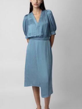 Zadig & Voltaire Ralia Light Blue V-Neck Midi Dress - Classic Women's Dress